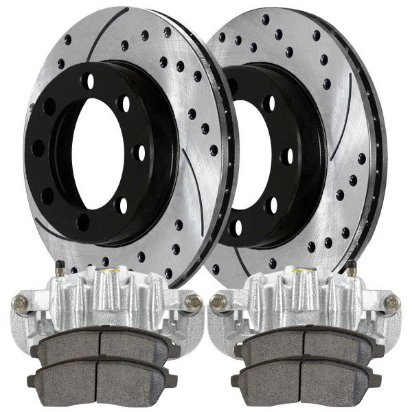 Rear Brake Calipers Ceramic Pads Drilled Slotted Rotors Black Kit Driver and Passenger Side - Part # BCPKG00166