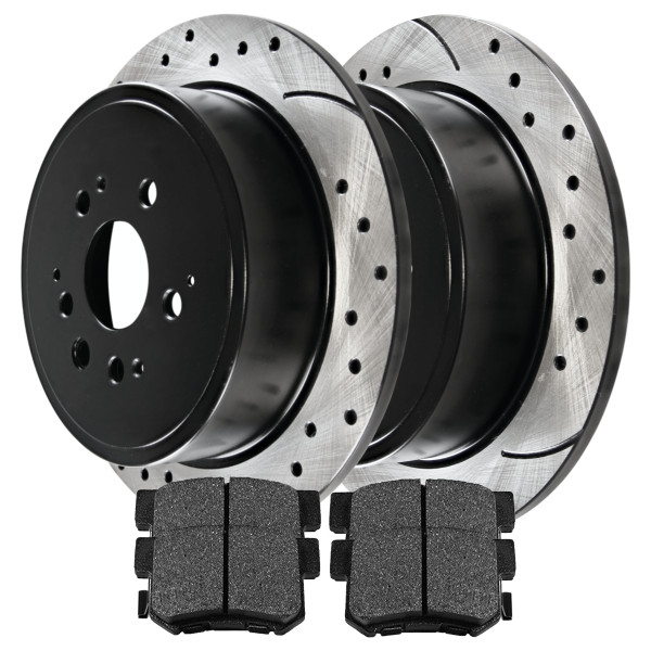 Rear Drilled Slotted Brake Rotors Black and Performance Ceramic Pads Kit Driver and Passenger Side - Part # PERF41318536