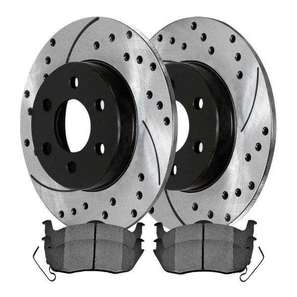 Rear Drilled Slotted Brake Rotors Black and Performance Ceramic Pads Kit Driver and Passenger Side - Part # PERF413311041