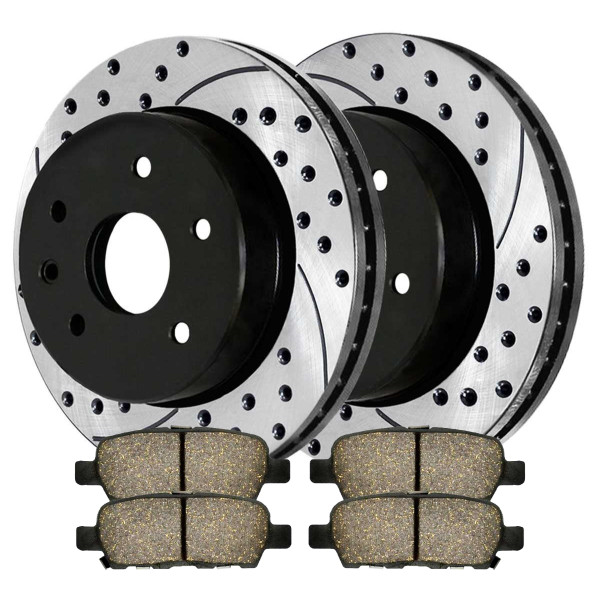 Rear Drilled Slotted Brake Rotors Black and Performance Ceramic Pads Kit Driver and Passenger Side - Part # PERF41351905