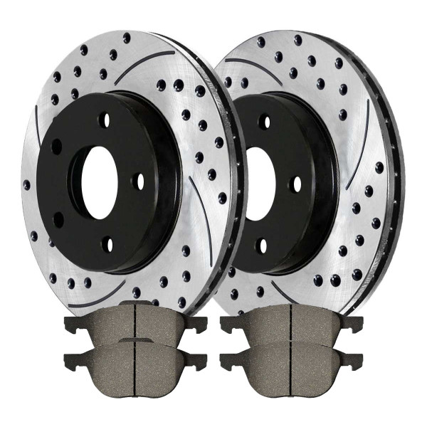 Front Drilled Slotted Brake Rotors Black and Performance Ceramic Pads Kit Driver and Passenger Side - Part # PERF413651044