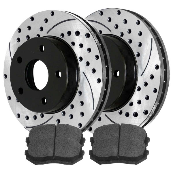 Front Drilled Slotted Brake Rotors Black and Performance Ceramic Pads Kit Driver and Passenger Side - Part # PERF641561258