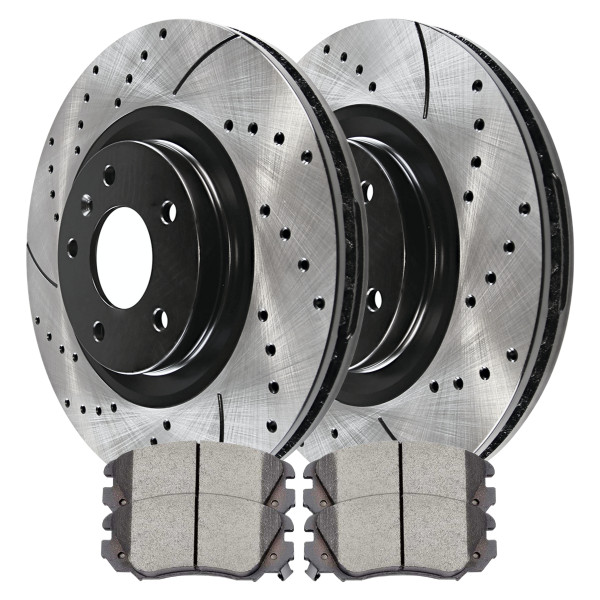Front Drilled Slotted Brake Rotors Black and Performance Ceramic Pads Kit Driver and Passenger Side - Part # PERF651761421