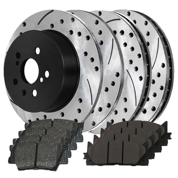 Front and Rear Performance Brake Pad and Performance Drilled and Slotted Rotor Bundle - Part # PERFQUAD0312