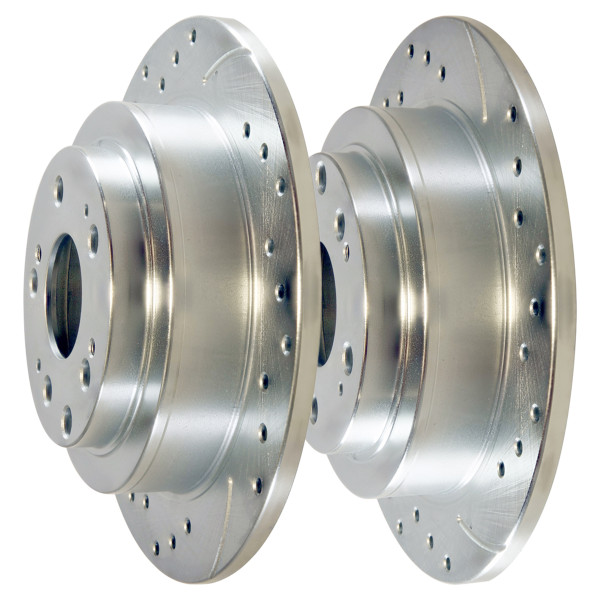 Rear Drilled Slotted Brake Rotors Silver Set of 2 Driver and Passenger Side - Part # PR41471DSZPR
