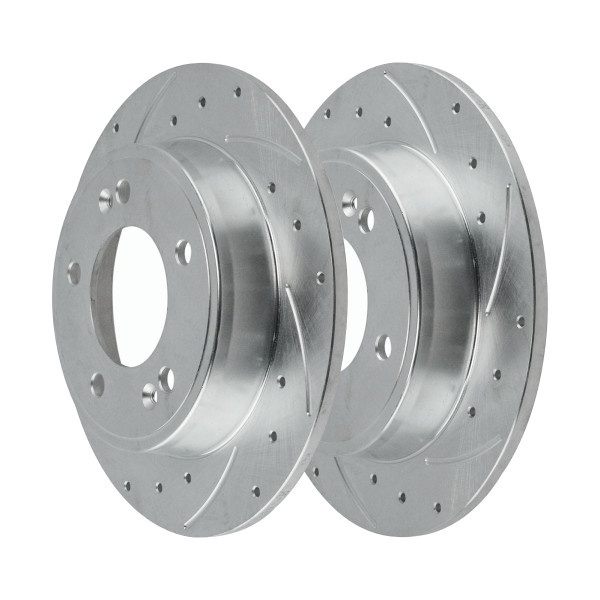 Rear Drilled Slotted Disc Brake Rotors Silver Set of 2, Driver and Passenger - Part # PR41605DSZPR