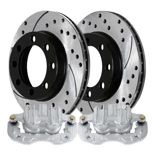 Rear Brake Calipers and Drilled Slotted Rotors Black Kit Driver and Passenger Side - Part # PR64076LR-BC2720