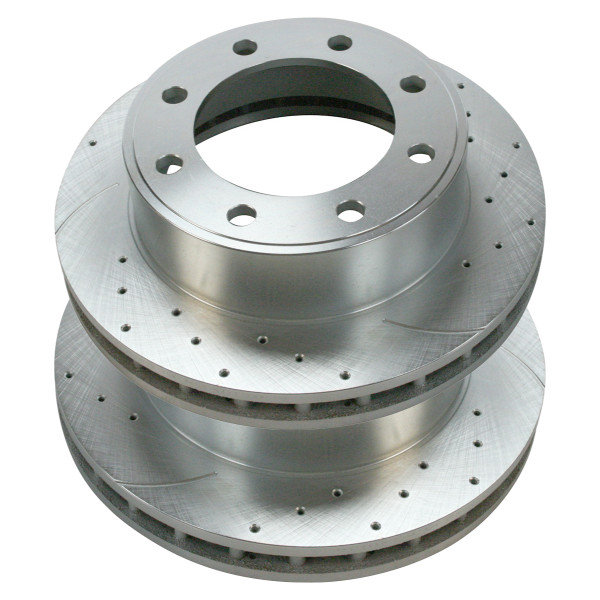 Rear Driver and Passenger Side Drilled Slotted Disc Brake Rotors Silver Set of 2 - Part # PR65059DSZPR