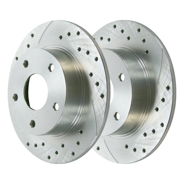 Rear Drilled Slotted Brake Rotors Silver Set of 2 Driver and Passenger Side - Part # PR65087DSZPR