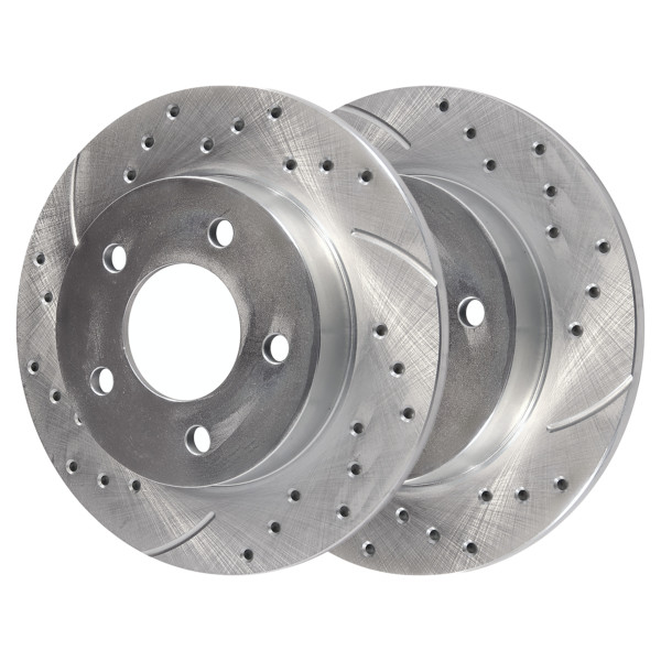 Rear Drilled Slotted Brake Rotors Silver Set of 2 Driver and Passenger Side - Part # PR65096DSZPR
