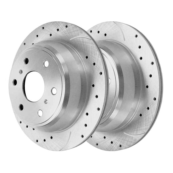 Rear Performance Drilled and Slotted Brake Rotor Pair Silver 4 Wheel Disc - Part # PR65135DSZPR