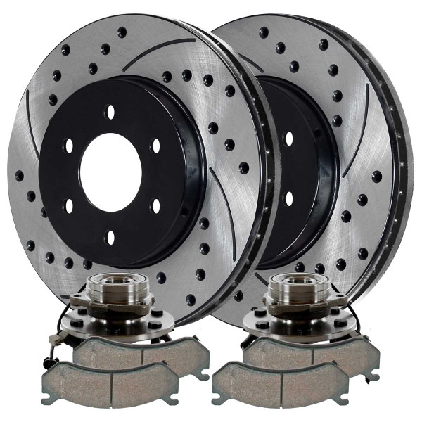 Front Wheel Hub Bearing Assembly Performance Brake Pad Performance Drilled and Slotted Rotor Bundle 6 Stud - Part # RHBBK0152