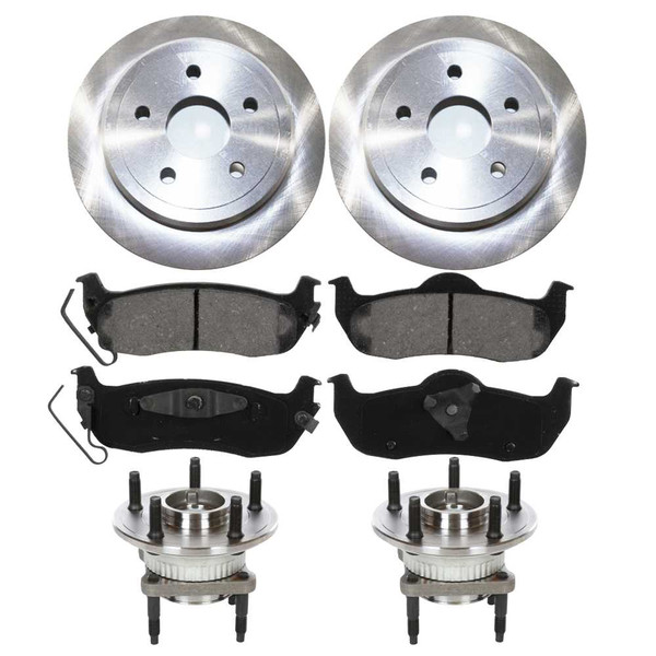 [Rear Set] 2 Brake Rotors & 1 Set Ceramic Brake Pads & 2 Wheel Hub Bearing Assemblies - Part # RHBBK0403