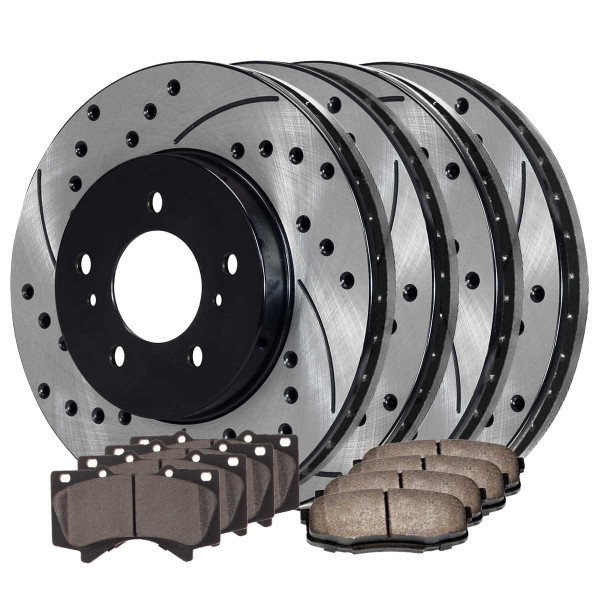 Front and Rear Ceramic Brake Pad and Performance Drilled and Slotted Rotor Bundle - Part # SCD1303PR41485