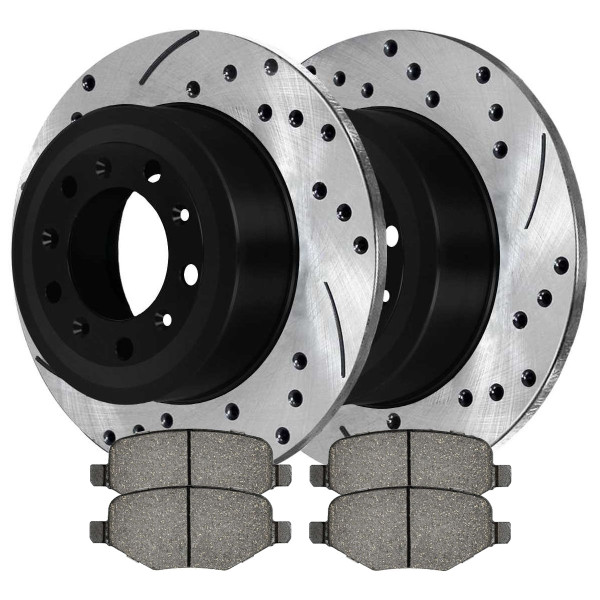 Rear Drilled Slotted Brake Rotors Black and Ceramic Pads Kit Driver and Passenger Side - Part # SCD1377-PR64127L