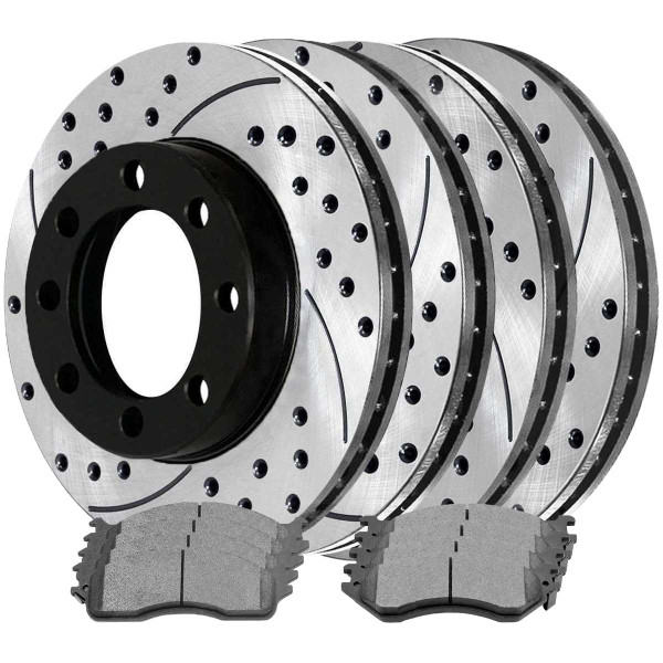 Front and Rear Ceramic Brake Pad and Performance Rotor Bundle 8 Stud - Part # SCD702PR63013