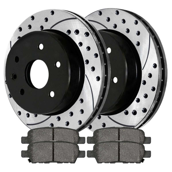 Rear Performance Drilled Slotted Brake Rotors Black and Ceramic Pads Kit, Driver and Passenger Side - Part # SCD905PR41351