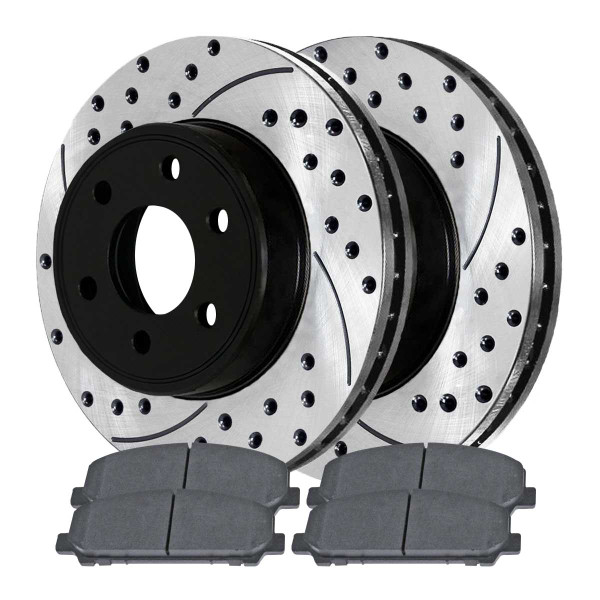 Front Ceramic Brake Pad and Performance Drilled and Slotted Rotor Bundle - Part # SCDPR41508415081286