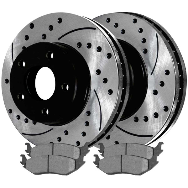 Rear Ceramic Brake Pad and Performance Drilled and Slotted Rotor Bundle - Part # SCDPR6300863008898