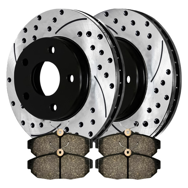 Rear Drilled Slotted Brake Rotors Black and Ceramic Pads Kit Driver and Passenger Side - Part # SCDPR64133641331082
